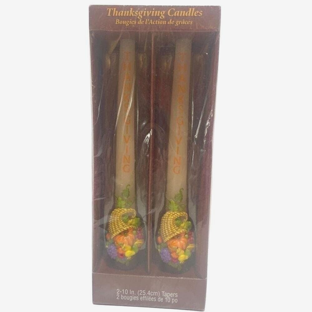 VTG Pair American Greetings Thanksgiving Cornucopia Tapers New In Box 10"